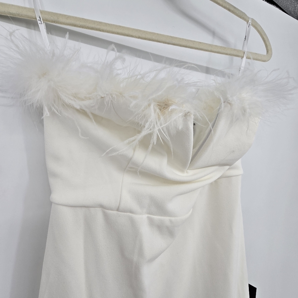 Lulus Extraordinary Glam White Feather Strapless Mermaid Maxi Dress small - Picture 4 of 10
